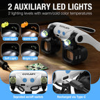COYLAPY Magnifying Glasses for Close Work, Jewelers Magnifying Glass with Light & 5 Interchangeable Lens Pairs(2X 4X 6X 10x 13x), Headband Loupe Magnifier for Watch Repair,Crafts, w/Storage Case