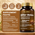 Druvara Bitter Melon Capsules with Berberine & Cinnamon, Sugar Balance, Metabolic Health & Steady Energy, with Extra Strength Bitter Melon Extract, Clean Formula, 60 Capsules
