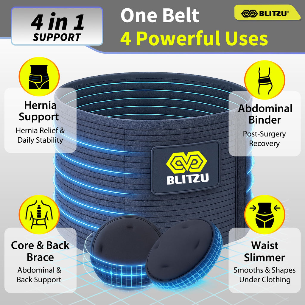 BLITZU Umbilical Hernia Belt for Men & Women, Abdominal Binder Adjustable Truss Support with 2 Compression Pads for Naval, Ventral, Incisional, Epigastric, Belly Button Hernias, Pre Post Surgery S-M