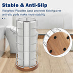 NearMoon Toilet Paper Organizer Stand, Freestanding 3 Rolls Tissue Storage, Metal Bathroom Accessory, Rustproof Toilet Roll Holder for Kitchen Countertop Inside Cabinet Shelf(Wooden Base, Chrome)