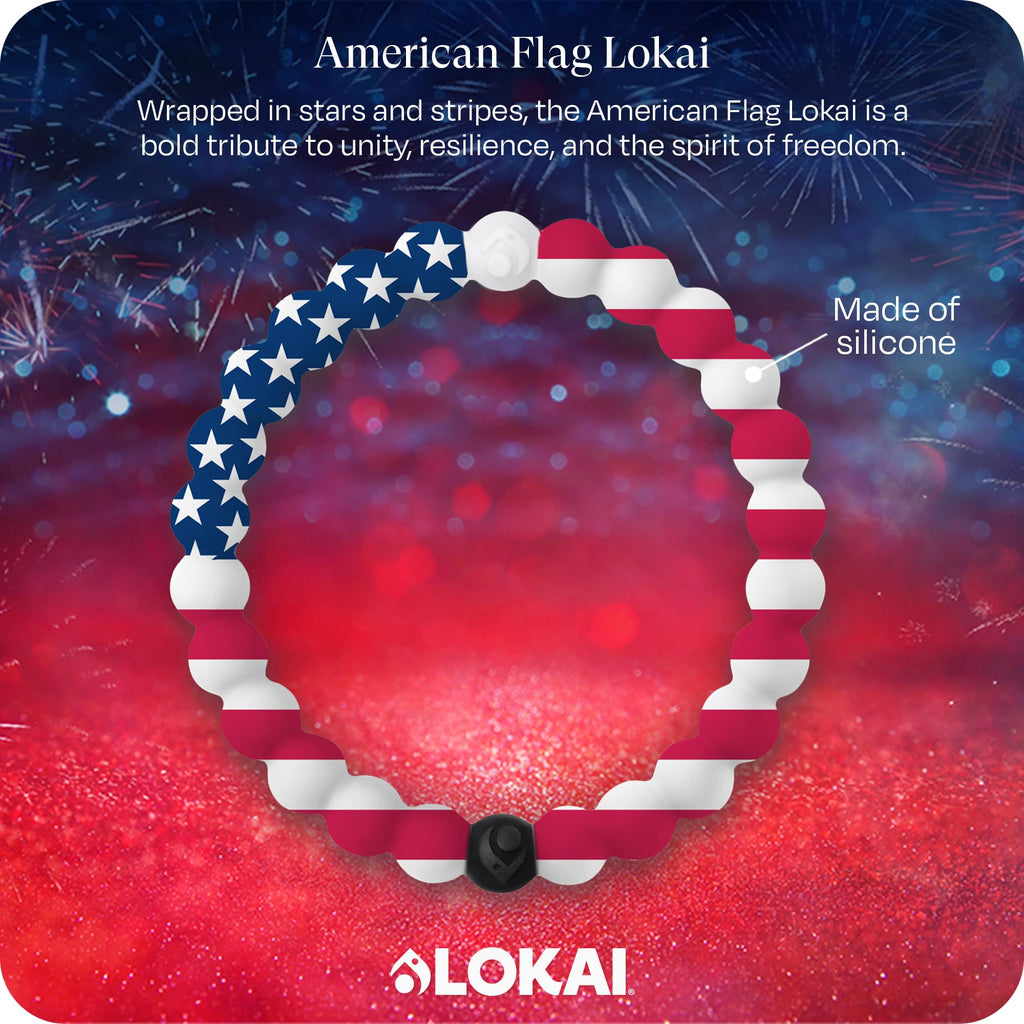 Lokai American Flag Beaded Silicone Bracelet for Women & Men, XL Jewelry