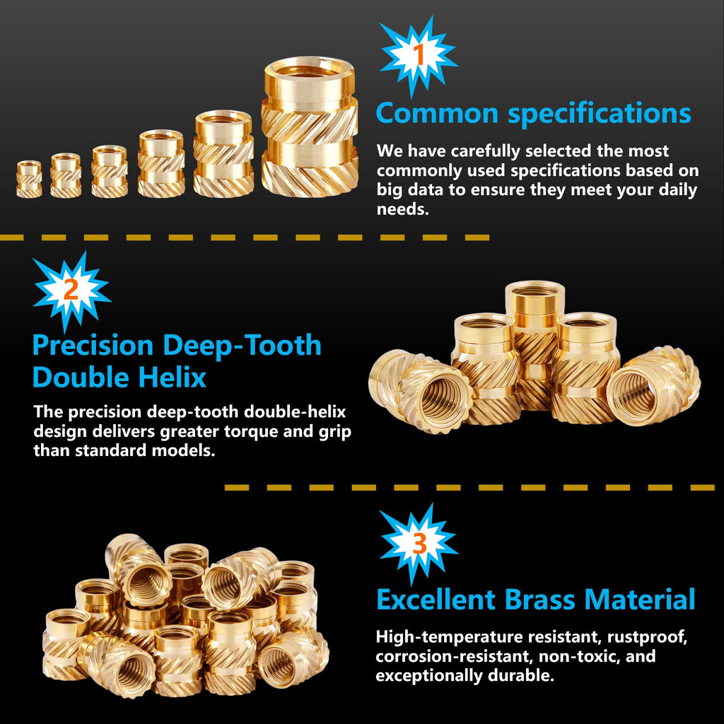 FFVRVSS M2 M2.5 M3 M4 M5 M6 Premium Brass Threaded Inserts, Metric Brass Knurled Nuts Assortment Kit, with Heat Set Insert Tool, for Plastic and 3D Printing Components. (320Pcs M2-M5 Kit+Tools)