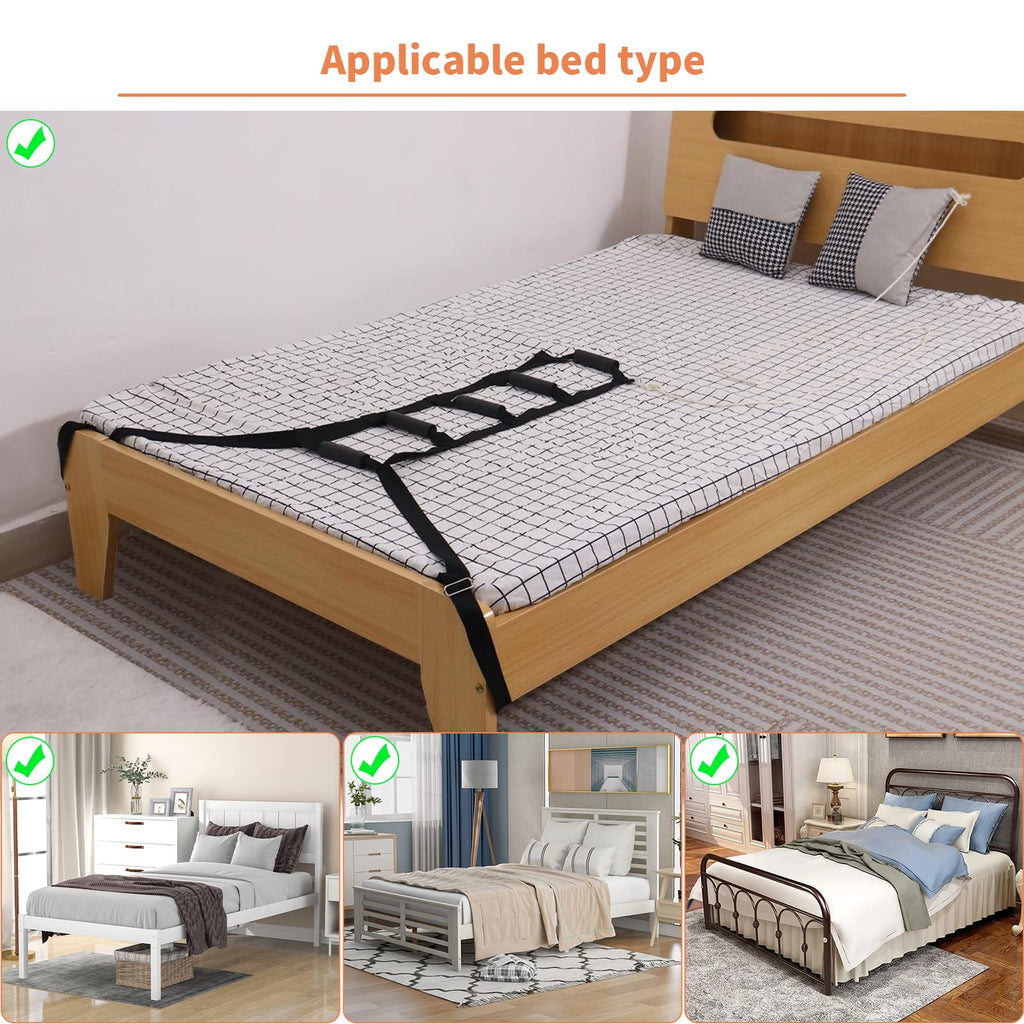 Bed Ladder Assist 160 Inch, Munzong Black Pull Up& Sit Up Assist Device, Assistive Bedside Straps w/ 5 Handle, Portable Rope Beds Ladder Helper for Elderly Senior Injury Handicap Patient Pregnant(4 m)