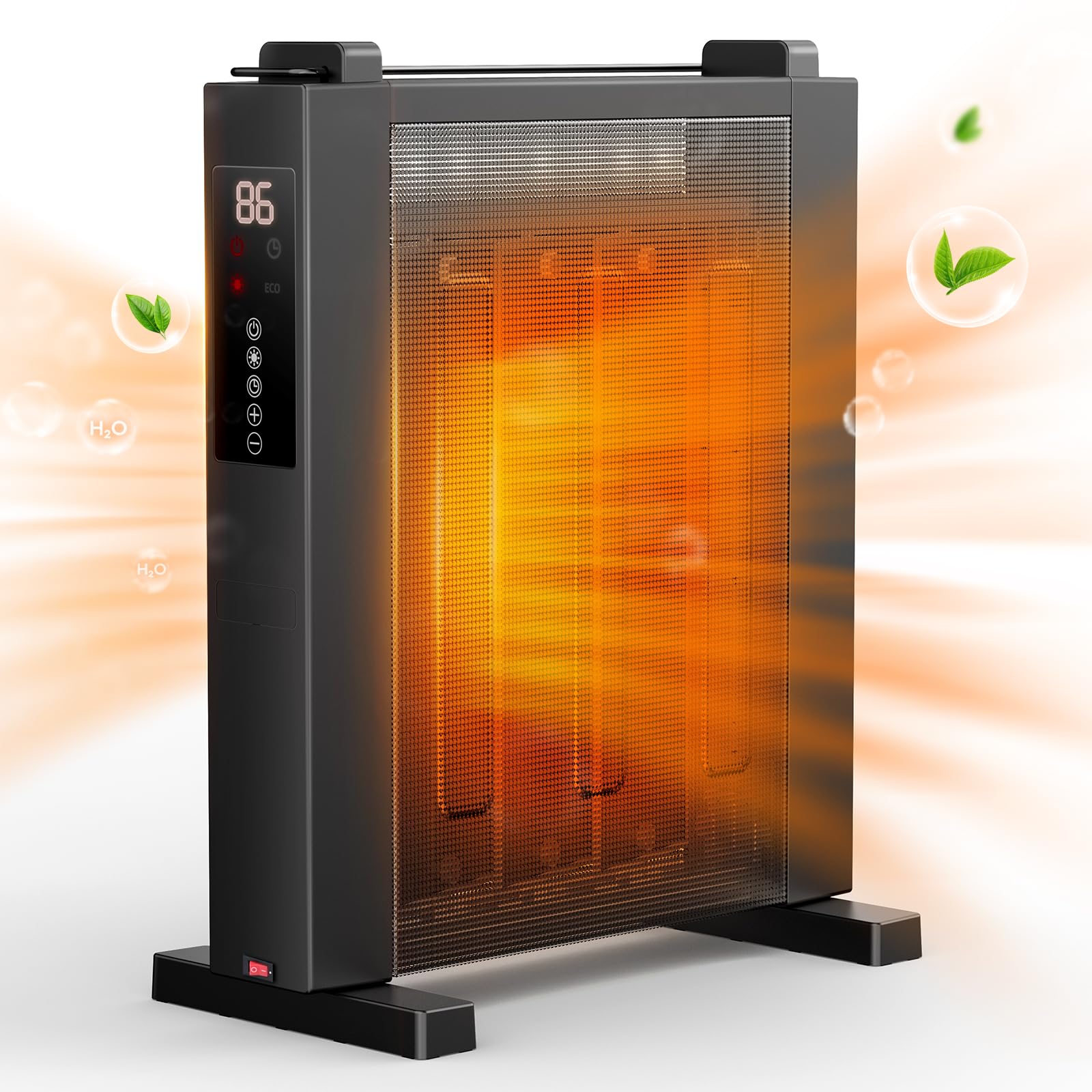 Air Choice 1500W Convection Heater, Mica Infrared Space Heater for Large Room, Thermostat, Remote, 12H Timer, Child Lock, Overheat & Tip-Over Protection, Eco, Portable Heater for Bedroom Office Garage