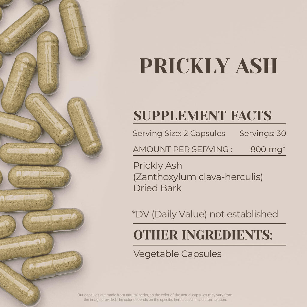 Garden Organics Prickly Ash 60 Capsules | High-Potency Herbal Dietary Supplements | Made with Vegetable Capsules and Prickly Ash (Zanthoxylum Clava-herculis) Dried Bark (60 Count)