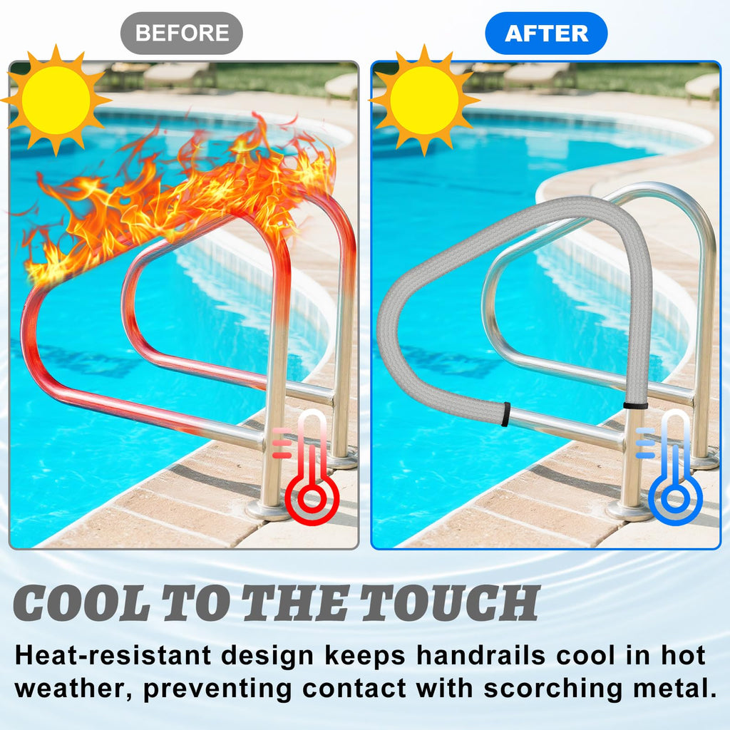 Kakolvan Swimming Pool Handrail Cover, Non-Slip Railing Handle Grip Covers with Zippers, Fit Most Above/Inground Pool Hand Rails, Cooling, Soft & Comfortable Touch Ladder Sleeve (6 Ft, 1 Pack)