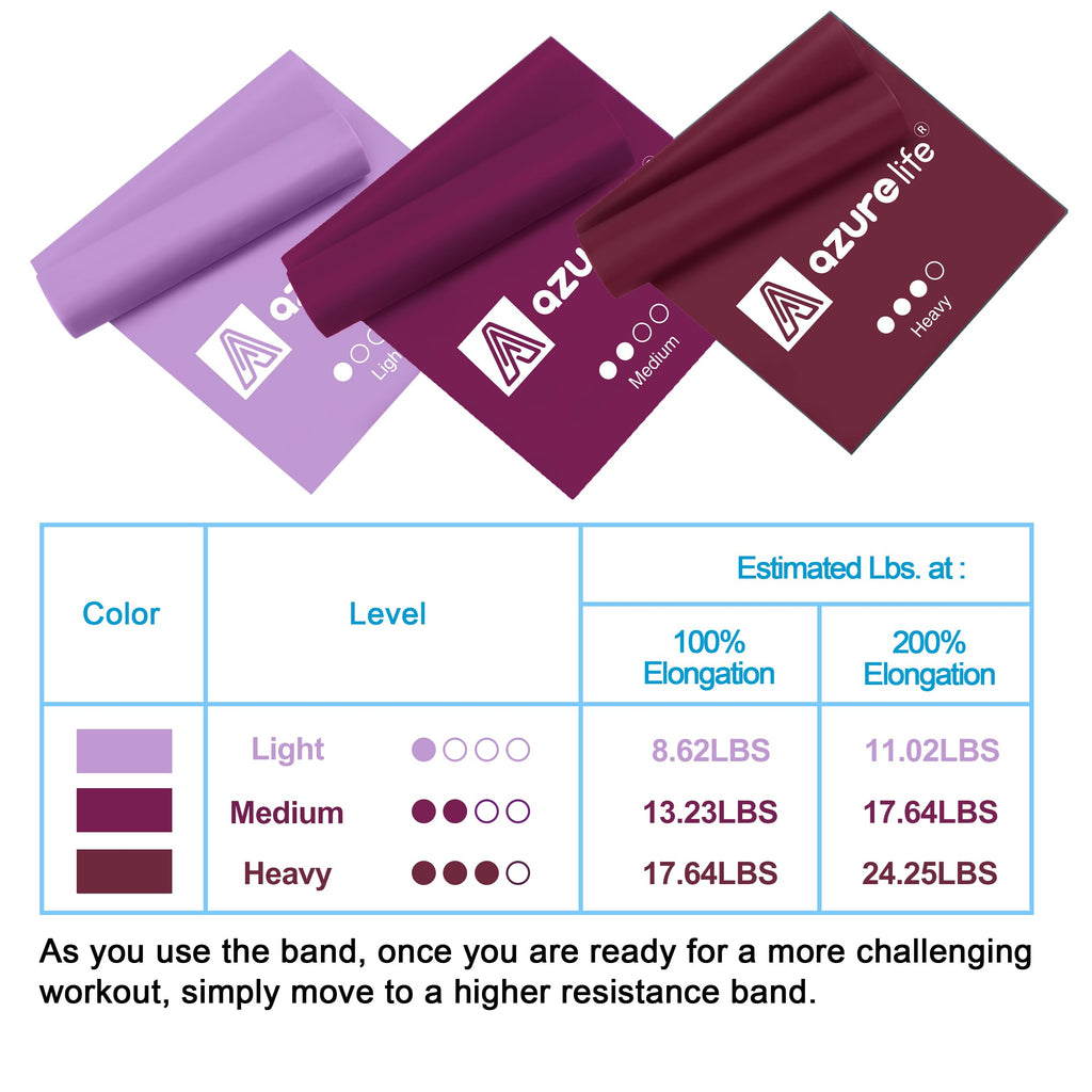 A AZURELIFE Resistance Bands,Professional Long Non-Latex Elastic Stretch Bands,Exercise Bands for Physical Therapy, Yoga, Pilates, Rehab, at-Home or The Gym Workouts, Strength Training