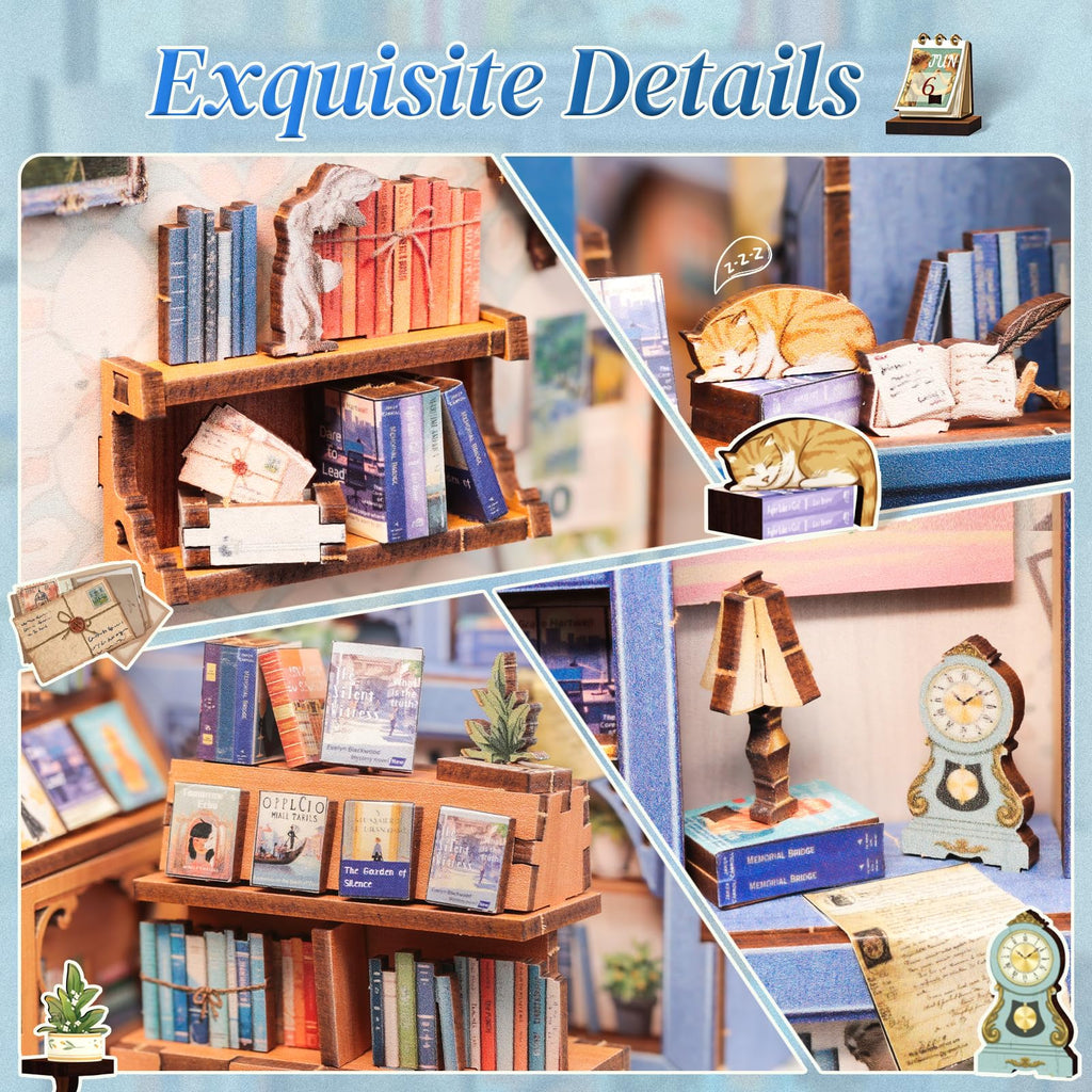 CUTEBEE Book Nook Kit - DIY Miniature House Dollhouse Kit for Adults and Teens, Booknook Tiny House Bookshelf Decor 3D Wooden Puzzle, Gifts for Family, Friends (Literature Bookstore)