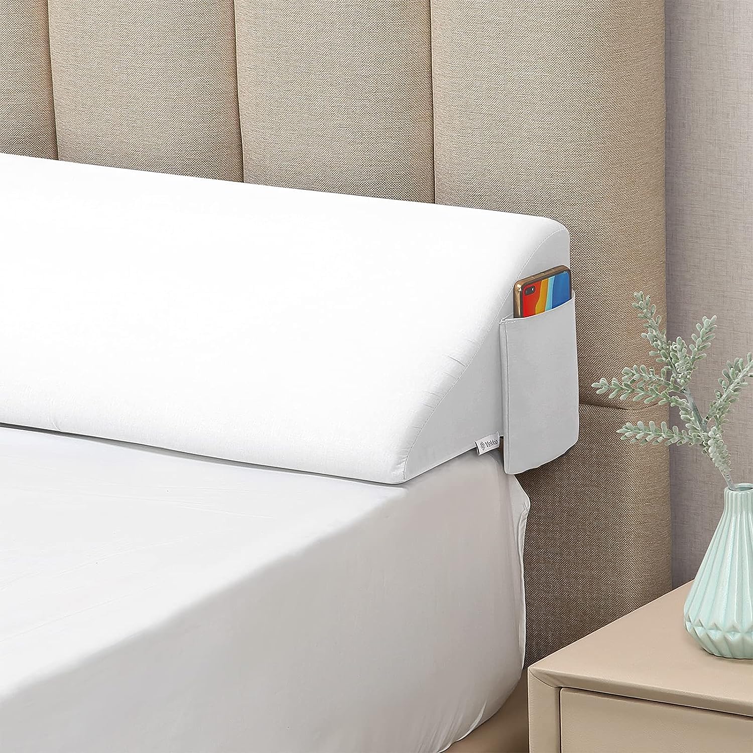 Vekkia Full Bed Wedge Pillow Gap Filler/Headboard Pillow/Mattress Wedge Fill Gap (0-6") Between Headboard and Mattress (White 54"x10"x6")