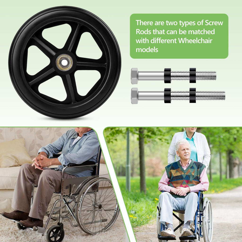 Royitay 2 Pack 6 Inch Rubber Wheelchair Wheels Replacement for Walkers, Rollators, Wheelchairs,Durable Anti-Slip ABS Wheel Hub- Universal Aid Wheels for Adults, Seniors, Black