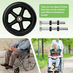 Royitay 2 Pack 6 Inch Rubber Wheelchair Wheels Replacement for Walkers, Rollators, Wheelchairs,Durable Anti-Slip ABS Wheel Hub- Universal Aid Wheels for Adults, Seniors, Black