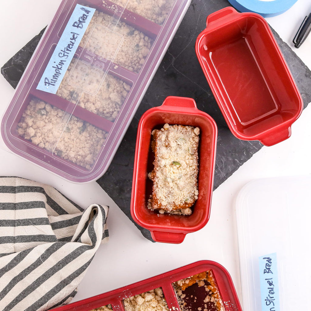 Souper Cubes Stoneware - 5" x 5" Baking Dishes for Oven with Silicone Covers, Premium Mini Ceramic Baking Dishes, Perfect for Reheating Individual Portions in Oven or Microwave, Set of 2 - Cranberry