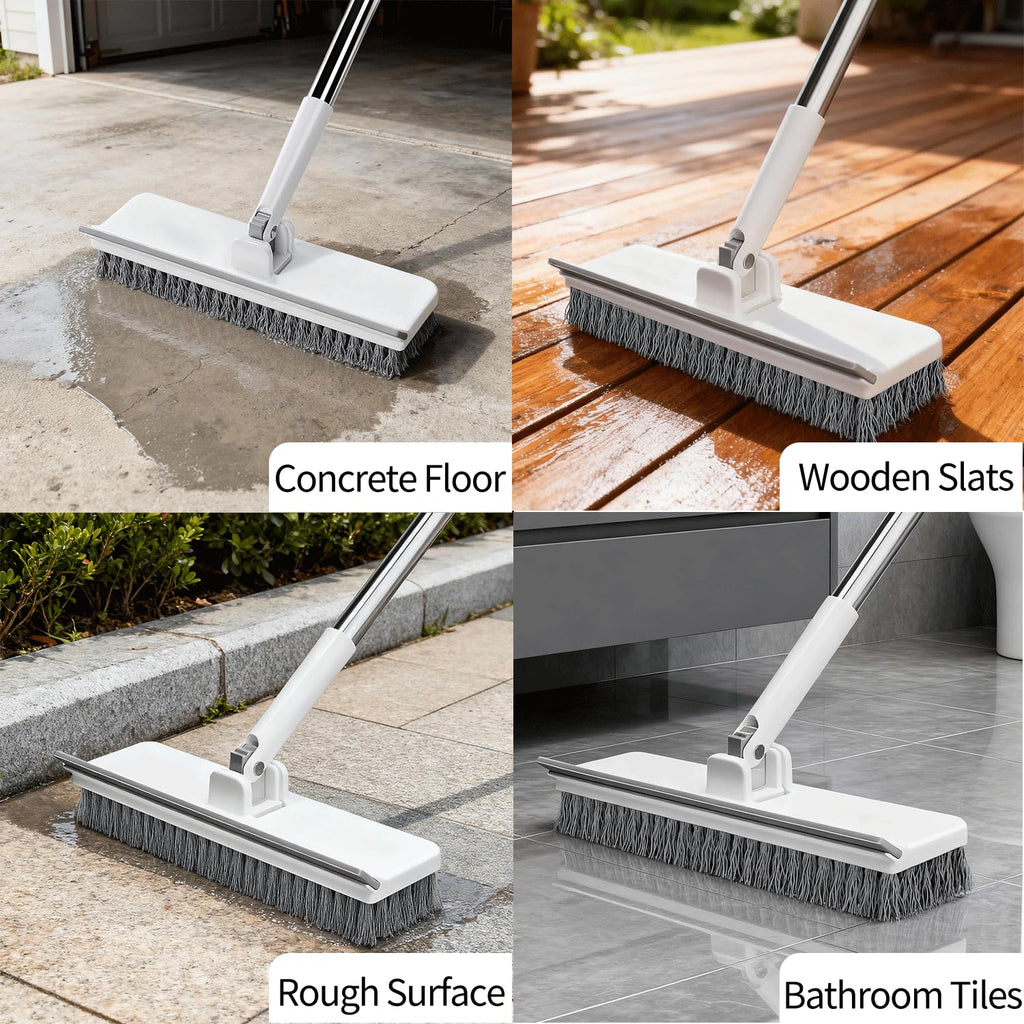 Purexa Floor Scrub Brush with 55" Long Handle, 2-in-1 Floor Brush with Built-in Squeegee, Adjustable Angle Head and Stiff Bristles for Tile, Wood, Concrete & Textured Floor Cleaning