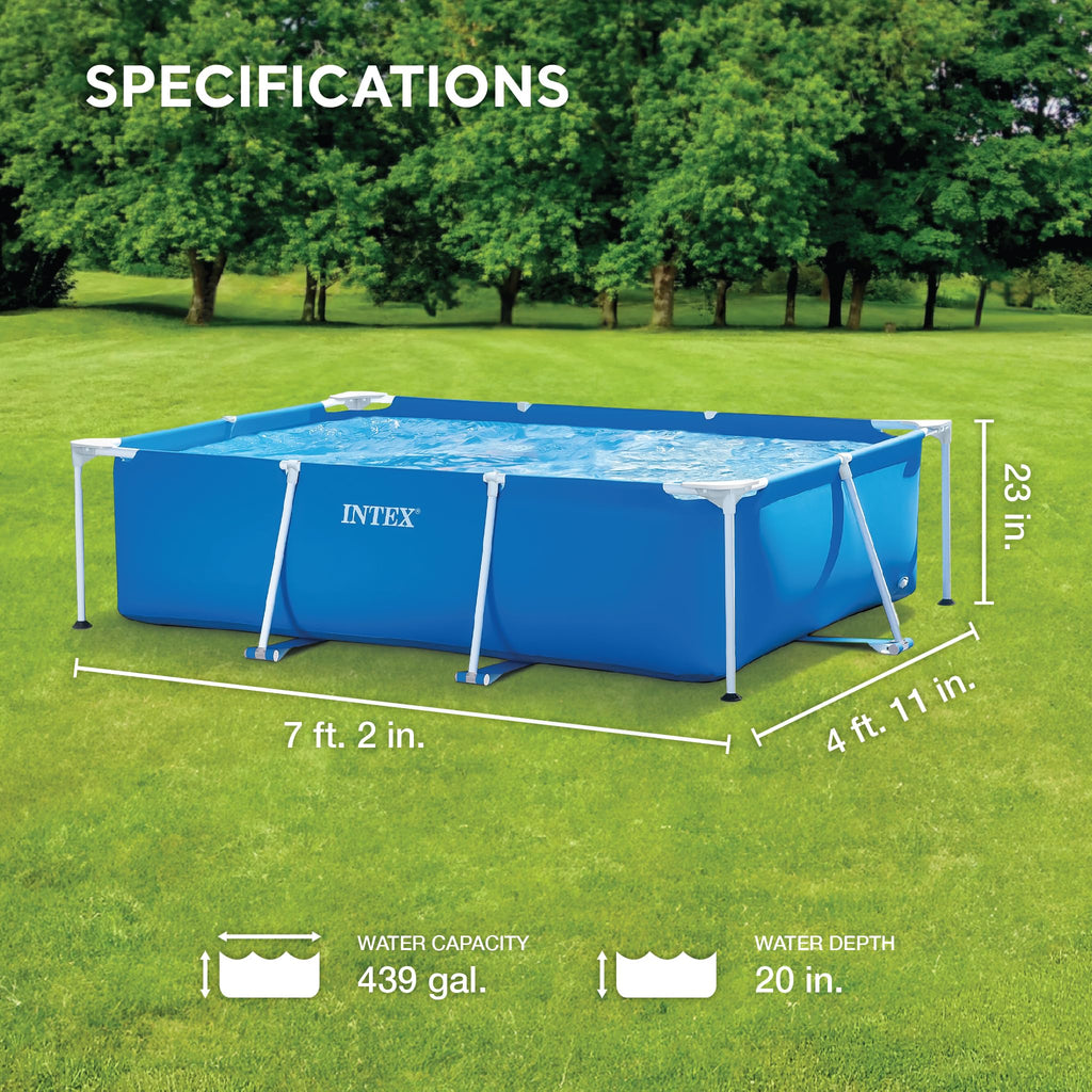 INTEX Rectangular Frame 7 ft 2 in x 4 ft 11 in x 23 in Above Ground Pool, Swimming Pool with Steel Frame, Pump Not Included