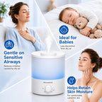 MEGAWISE 1.5L Quiet Cool Mist Humidifier, 25dB, Portable for Bedroom