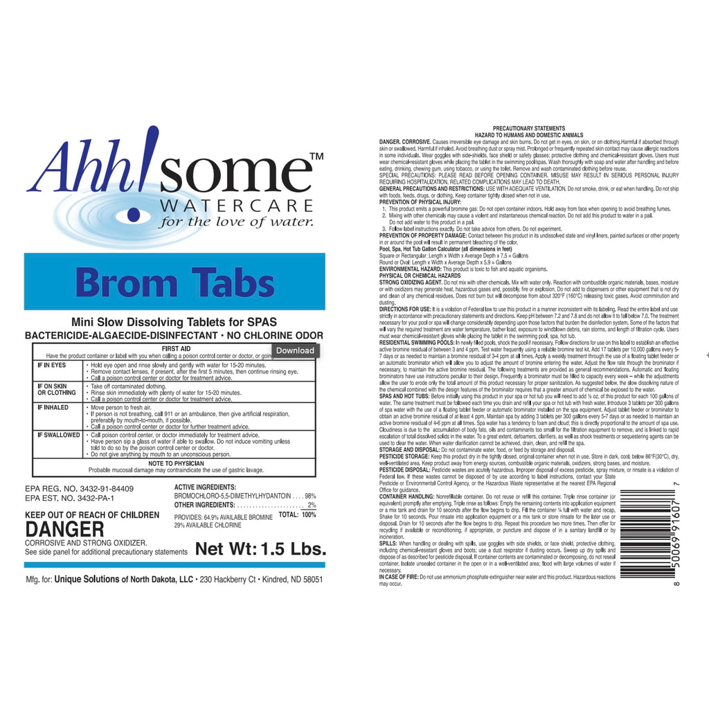 AhhSome 2-Inch Mini Bromine Tablets 1.5 Lbs for Spa and Hot Tub Sanitizer | Slow-Dissolving Brominating Tabs for Pools | Chlorine Odor-Free, Long-Lasting Spa Water Treatment