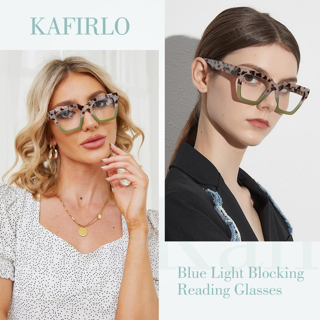 Kafirlo Oversized Reading Glasses For Women Readers Oprah Style Blue Light Blocking Computer Cheaters Designer Ladies Square Large Frame Stylish Fashion Funky Cute Trendy Big Head Best 3 Pack +1.50