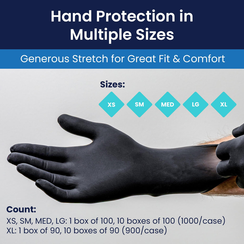 Adenna Phantom 6 Mil Latex Exam Gloves – Powder-Free, Textured Grip, Disposable, Medical Grade, Tattoo & Law Enforcement Use, Case of 900, X-Large, Black