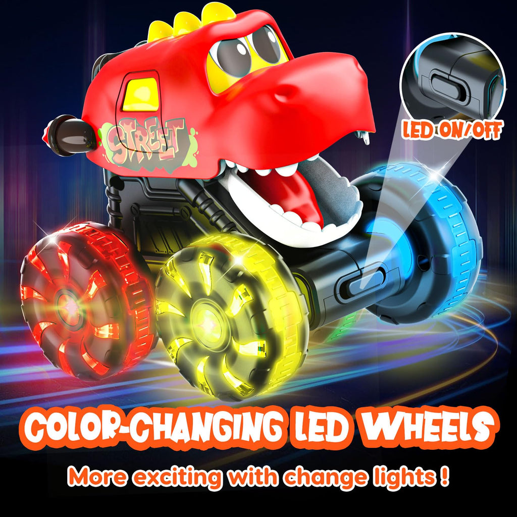 Monster Truck Toys Dinosaur Cars, Press and Go Light Up Cars for Toddlers