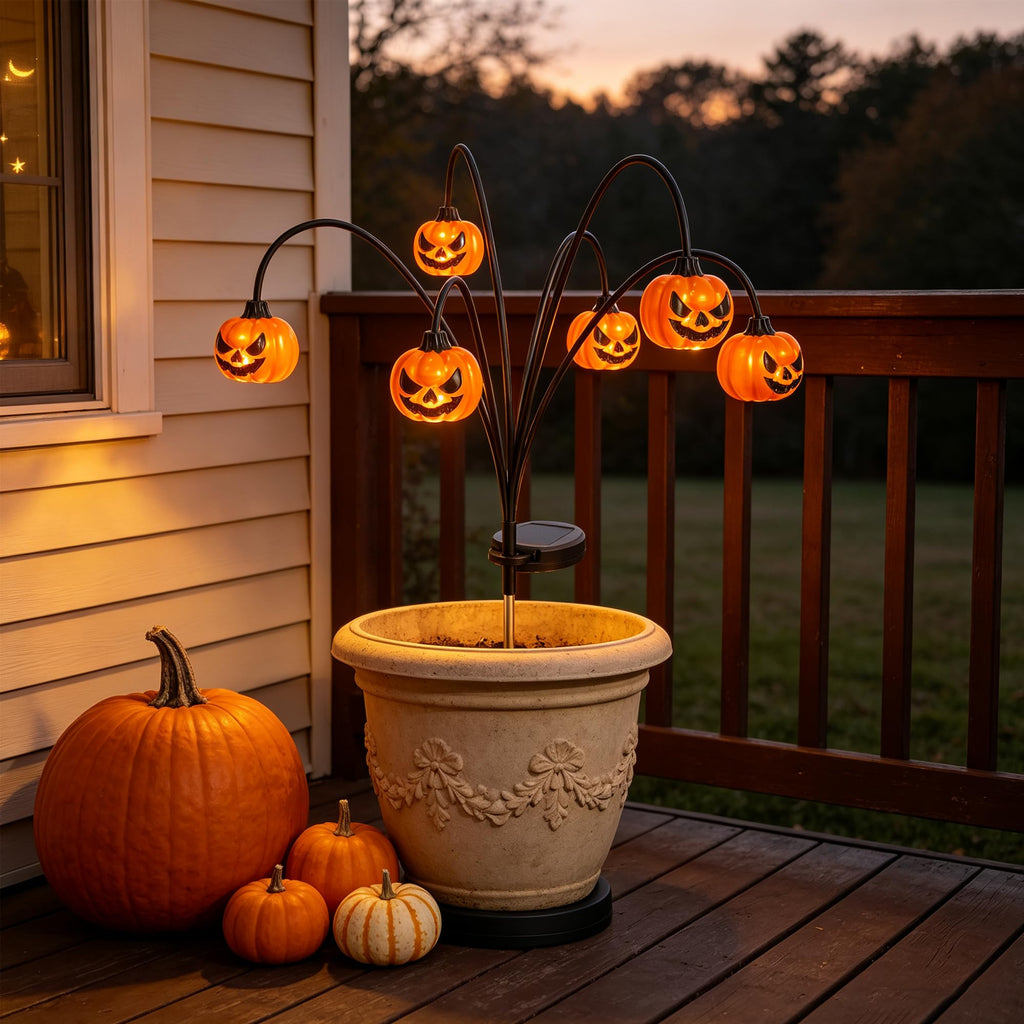 2 Pack Solar Halloween Lights Outdoor Decorations, Fall Pumpkin Lanterns