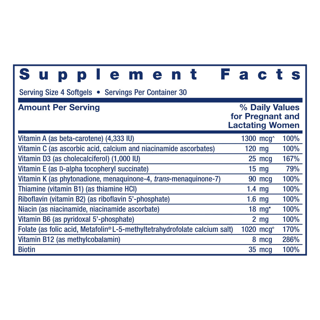 Life Extension Prenatal Advantage, Women’s multivitamin, Baby Support, folic Acid, Choline, omega-3s, Vitamin C, D3, B1, B6, B12, zinc, niacin, Gluten Free, Non-GMO, 120 softgels