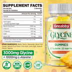 GREABBY Glycine 3g Gummies, with Alanine 1000 mg for Sleep Muscle Relaxation, L Theanine, GABA, Vitamin B6, Glycine Supplements for Adults Sleep, Sugar Free Pineapple Flavor, 60 Gummies