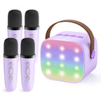 YLL Upgraded Mini Karaoke Machine with 4 Wireless Microphones Toy for Kids, Christmas Birthday Gifts for Girls Boys, Portable Party Bluetooth Speaker for 3, 4, 5, 6, 7, 8, 9, 10+ Year Old (Purple)