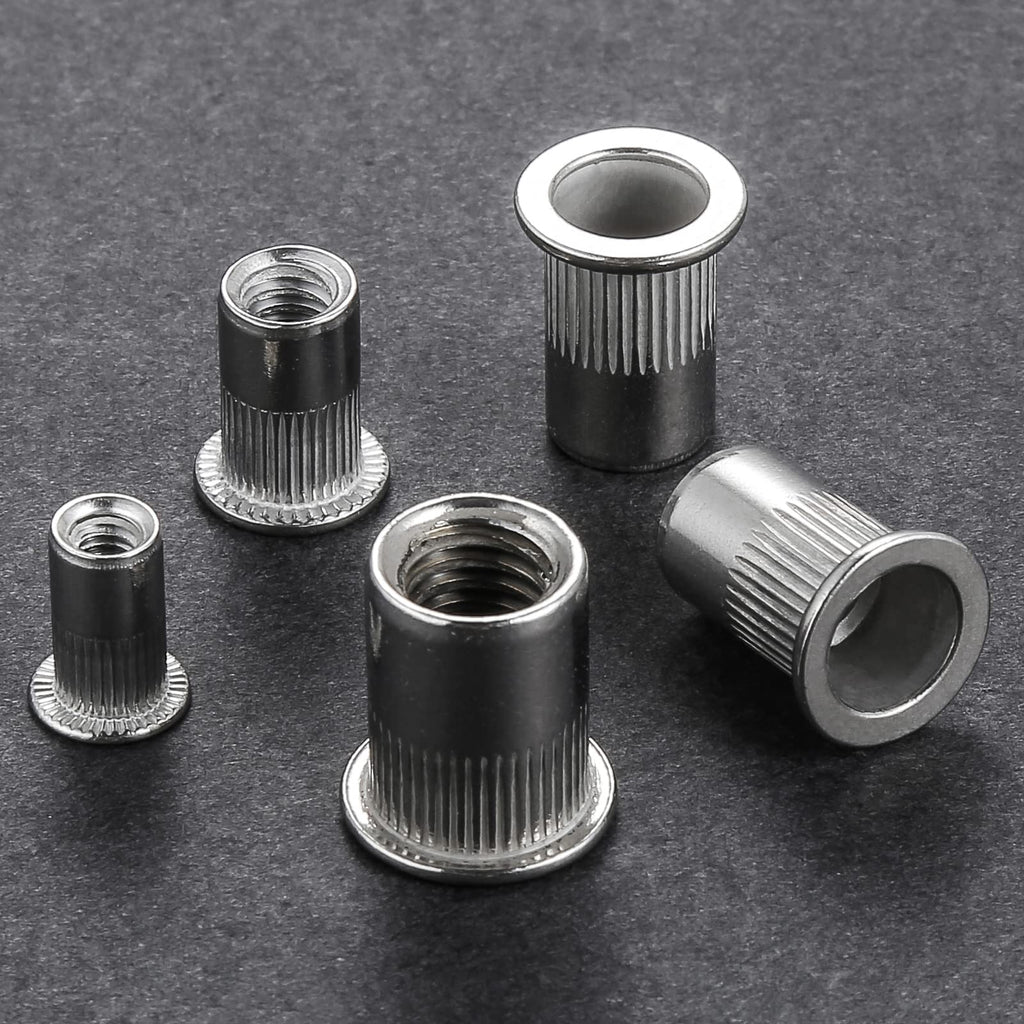Wensilon 200Pcs Rivet Nut M6 Metric Stainless Steel 304 Finish Flat Head Rivnut Threaded Insert Nut Knurled Body