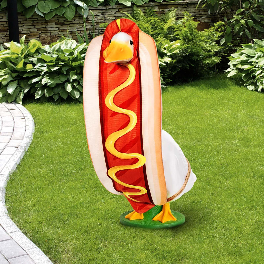 JcHrmers Hot Dog Goose Outfits Hotdog Porch Goose Clothes, Fits 23" Cement Plastic Goose Statue for Outdoor Garden Yard Patio Art Decoration