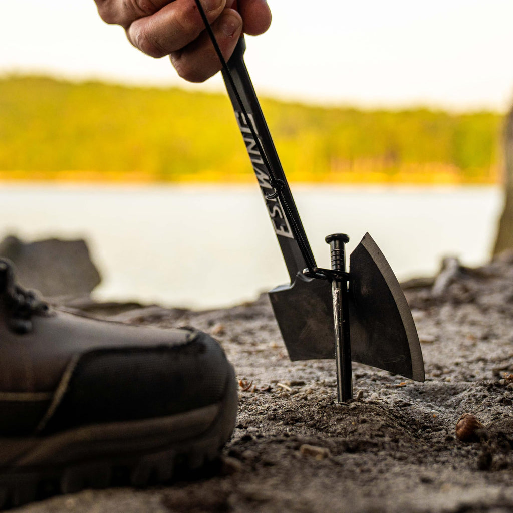 ESTWING Camper's Axe - 14" USA Made Black Hatchet with Tent Stake Puller & Hi-Vis Orange Shock Reduction Grip - EO-25A