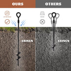 MIXXIDEA18 Inch Ground Anchors Screw in Folding Ring Spiral Metal Ground Stakes Dog Tie Out Stake Spiraling Anchor Trampoline Anchors for Tent (black-8pk)