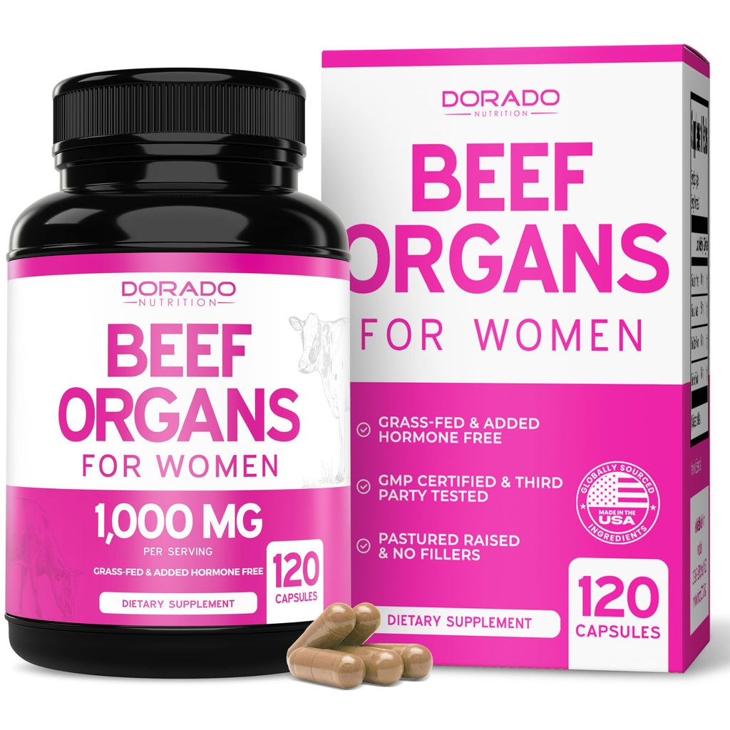 Beef Organ Supplement for Women - Grass Fed Beef Liver, Heart, Kidney & Uterus 1000mg Per Serving - Support Women's Energy & Overall Health - Third Party Tested & Non GMO - USA Made (120 Capsules)