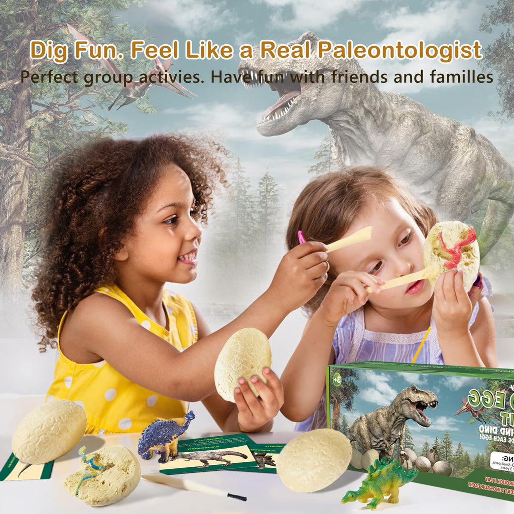 Dino Fossil Eggs Dinosaur Toys - 12 Dinosaur Eggs Dig Excavation Kit w Play Mat for Kids Ages 5-7 Easter Basket Essentials STEM Toy Christmas Birthday Gift for Boys Girls 3 4 5 6 7 8 + 8-13 Years Old