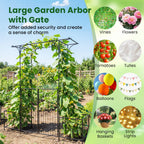 Giantex 81" H Metal Garden Arbor Arch Trellis with Gate and Planter