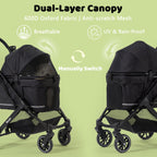 Kicari All-Terrain Dog Stroller for Small to Medium Dogs, Pet Stroller for Dogs & Cats Outdoor Walks, One-Hand Easy Fold, Double-Layer Anti-UV & Waterproof Canopy & Breathable Mesh, Samurai Black
