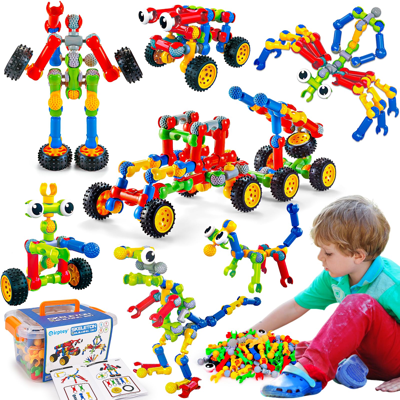 Kids STEM Building Toys for 3 4 5 6 7 8+ Year Old Boy Girl Birthday Gift, 125 Pcs Preschool Classroom Educational Building Blocks Stem Kits Activities Ages 3-5 4-8 5-7 6-8 Engineering Creative Games