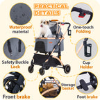 GdnWings Pet Stroller for Small Dogs, Lightweight Small Dog Stroller for Dogs Cats with 6 Shock Absorption System, Detachable Carrier Suitable for Car Seat & Hand Carry, Safe Outings, Gray