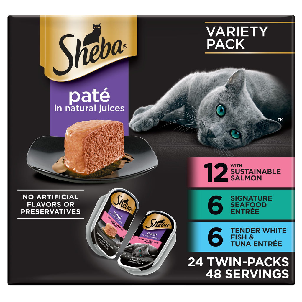 Sheba Perfect Portions Pate Wet Cat Food, Seafood Variety, 2.6 oz, 24 ct