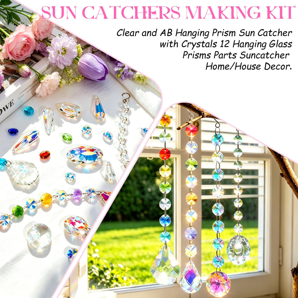 WASTROYAL 212pcs Crystal Suncatcher Kit, Glass Prisms for Chandelier Parts