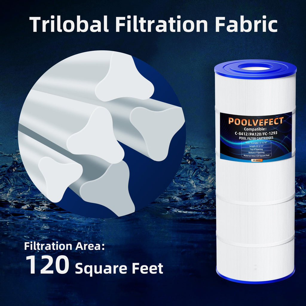 POOLVEFECT Pool Filter Cartridge Replacement Compatible with Hayward C1200 CX1200RE,Pleatco PA120, Unicel C-8412, Filbur FC-1293, Ultra-B2, Clearwater II 125, 120 Sq.Ft, 23-5/16"x8-15/16, 1 Pack