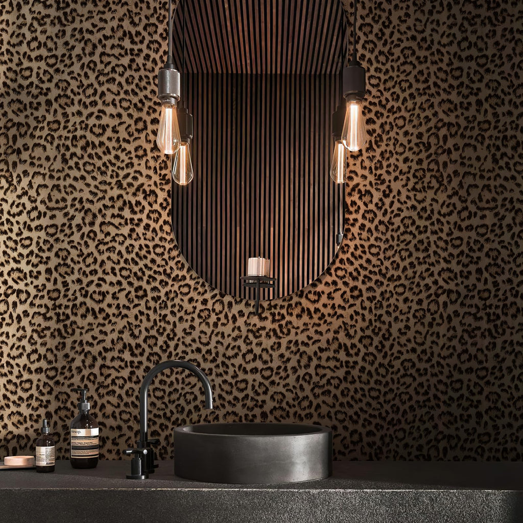 JiffDiff Leopard Print Peel and Stick Wallpaper, Waterproof Removable Self Adhesive Textured Wall Paper, Yellow Unique Funky Cheetah Contact Paper for Bedroom and Bathroom 240"X17.3"(28.8 sq. ft)