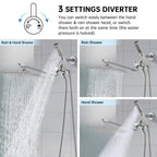 G-Promise All Metal 12 Inch Dual Square Shower Head with Handheld Spray Combo, Rain Shower Head, Adjustable Extension Arm, 3-Way Diverter, 71 Inch Extra Long Hose - A Bathroom Upgrade(Brushed Nickel)