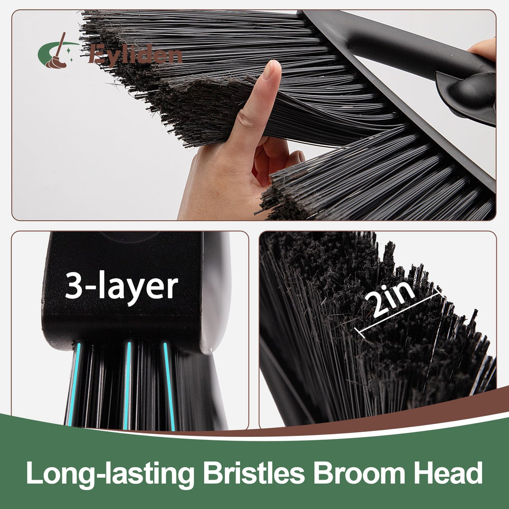 Eyliden Broom, Angle Broom with 57" Long Handle, PET Bristles - Fit Heavy-Duty Cleaning, Also Works Well Fine Dust - Commercial Outdoor Indoor Sweeper for Courtyard Sidewalk Deck Kitchen Lobby, Black
