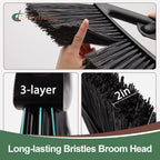 Eyliden Broom, Angle Broom with 57" Long Handle, PET Bristles - Fit Heavy-Duty Cleaning, Also Works Well Fine Dust - Commercial Outdoor Indoor Sweeper for Courtyard Sidewalk Deck Kitchen Lobby, Black
