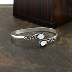 925 Silver Plated Natural Moonstone Cuff Bracelet for Women