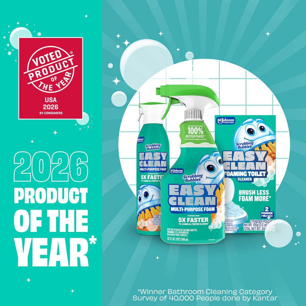 Scrubbing Bubbles Easy Clean Foaming Bleach-Free Bathroom All Purpose Cleaner, Fast-Acting Foam Cleans Limescale, Dirt and Grime on Showers, Sinks, Toilets, Tiles, Counters, & More, 32oz Spray