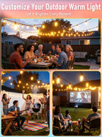 Jerritte 60FT LED Outdoor String Lights with 16+1 Edison Shatterproof IP65 Waterproof Bulbs, 2700K Dimmable Commercial Grade Patio Lights for Garden, Porch, Deck Decor