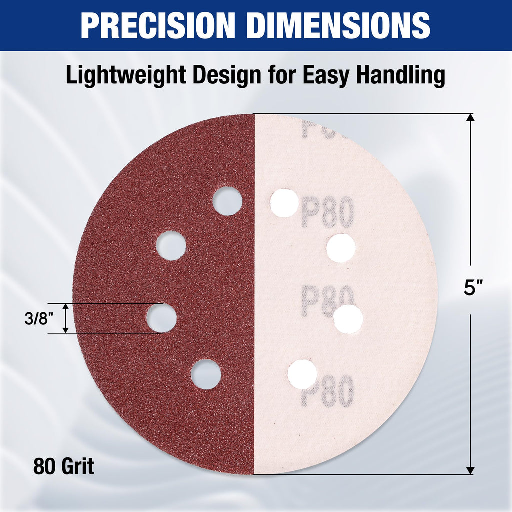 WORKPRO 150-Piece 80 Grit Sanding Discs - 5-Inch 8-Hole Hook and Loop Sandpaper for Random Orbital Sander (Not for Oscillating Tools or Mouse Sander)