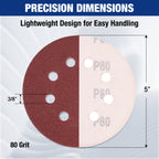 WORKPRO 150-Piece 80 Grit Sanding Discs - 5-Inch 8-Hole Hook and Loop Sandpaper for Random Orbital Sander (Not for Oscillating Tools or Mouse Sander)