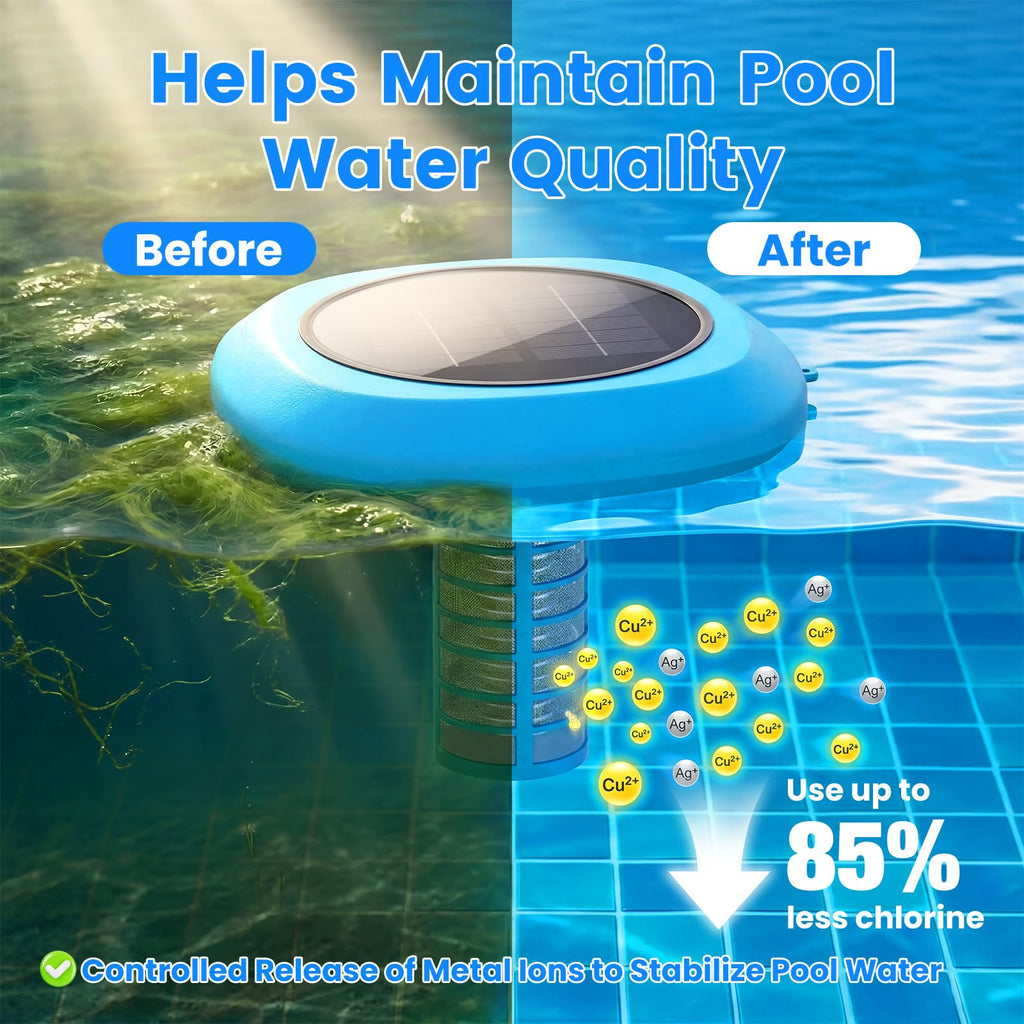 Solar Pool Ionizer, Upgraded Floating Ionizer for Pool with 1LB Heavy-Duty Copper Rod & Double-Sealed Housing, Pool Cleaner for Above/In-Ground Pools, Spas, Hot Tubs Up to 45,000 Gallons